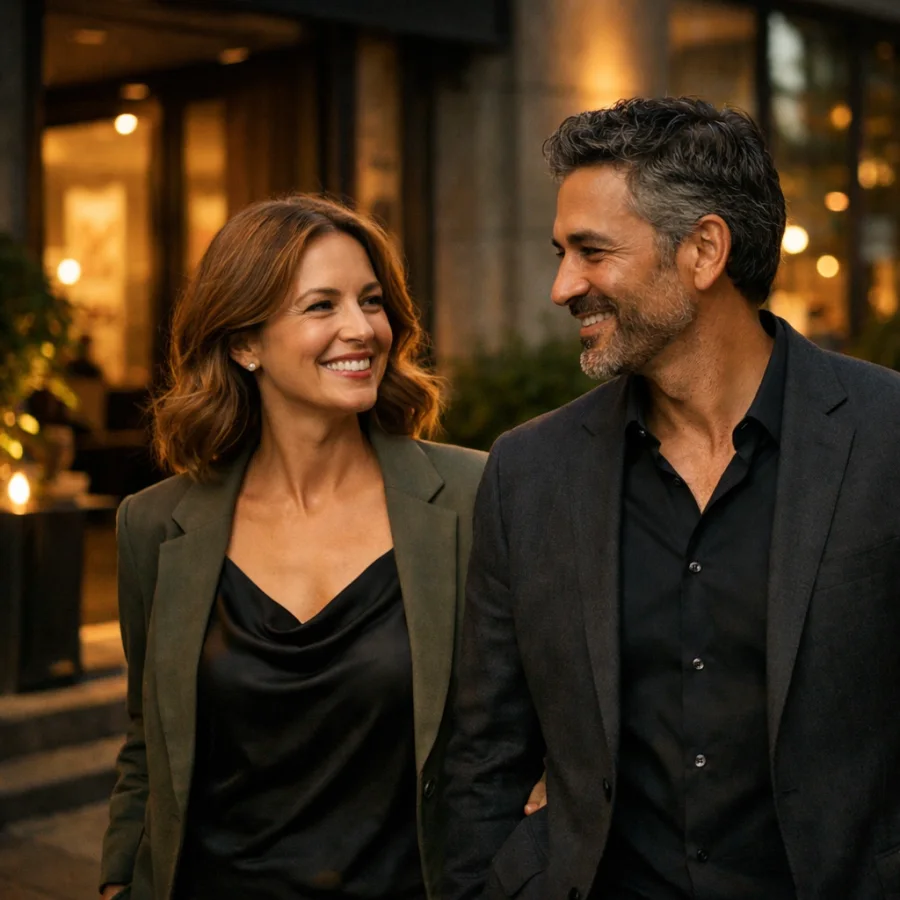 A couple in an elegant evening setting